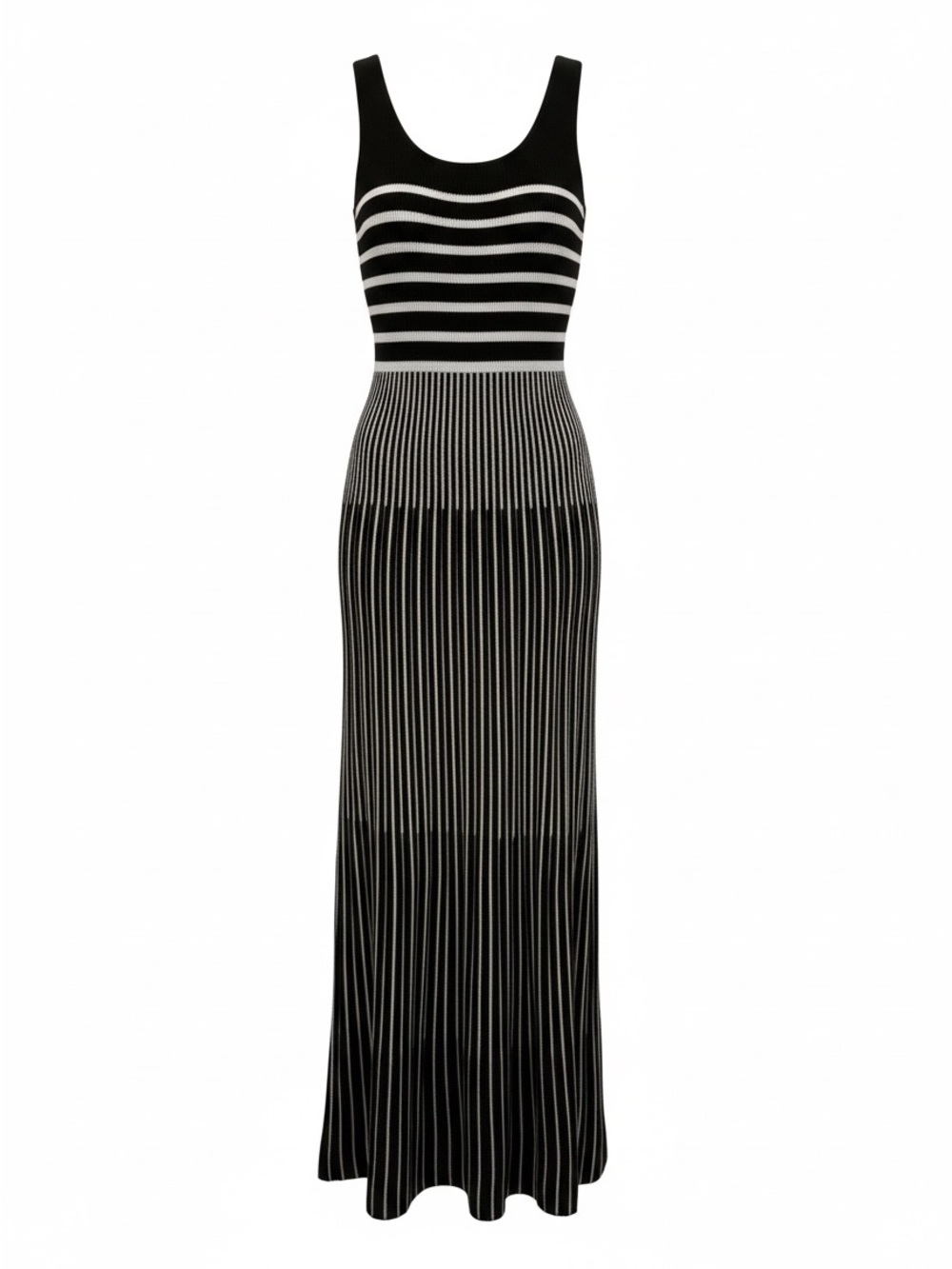 Active USA Black and White Striped Knit Maxi Dress